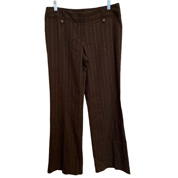 Copper Key Pants - COPPER‎ KEY WIDE LEG TROUSER SIZE 14 BROWN PINSTRIPE GOLD THRED STRIPE